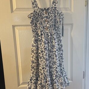 Charming Blue and White Floral Kids Dress